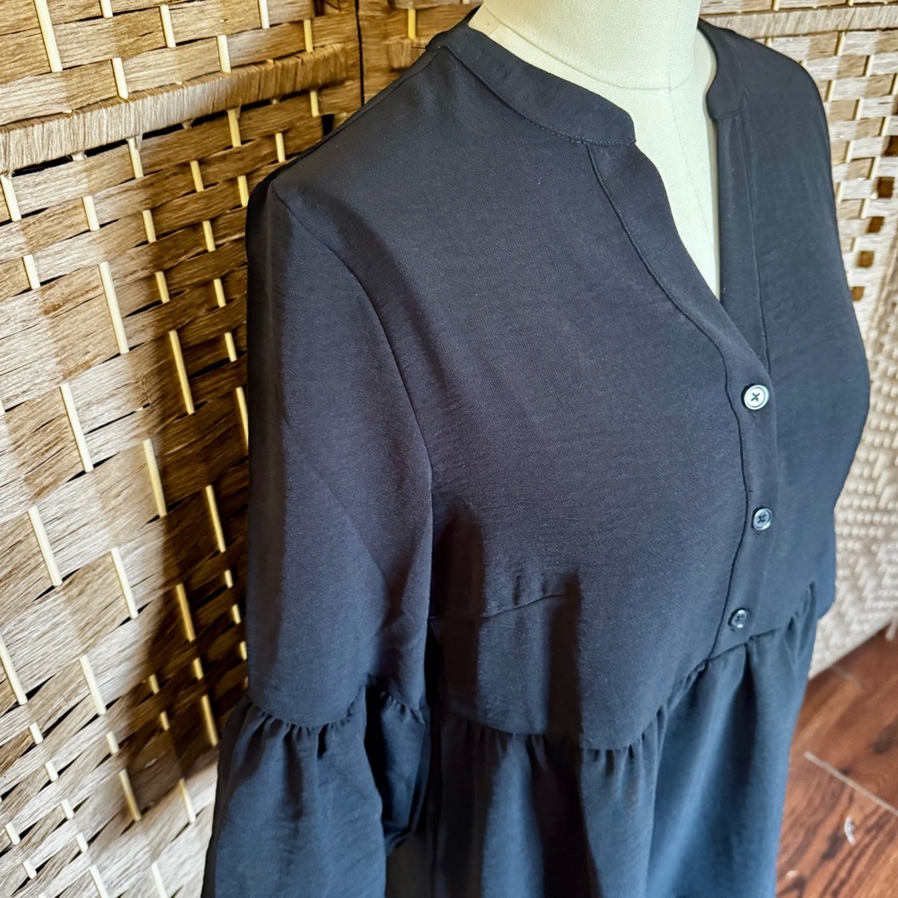 NWT solid black R&K tiered popover dress 4 - Picture 5 of 14